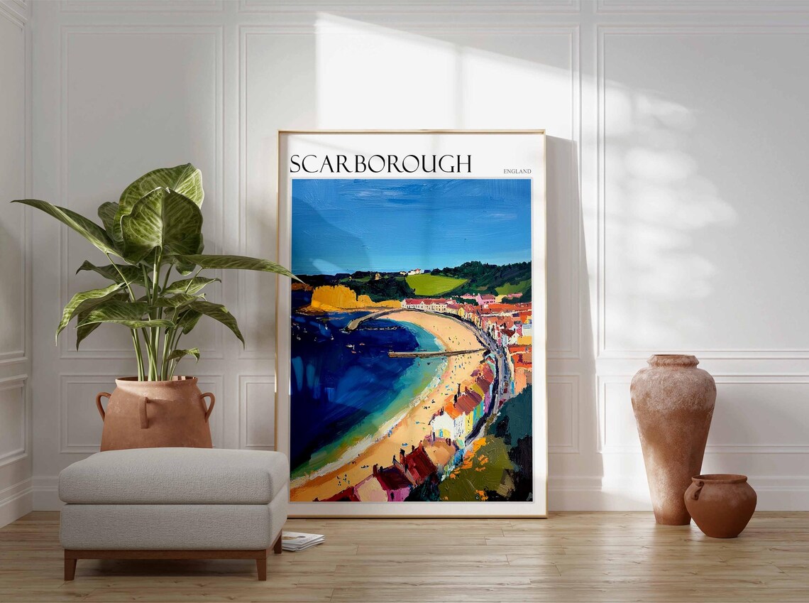 Scarborough Aerial Crescent Beach Pier Bold Poster England Town - Image 2