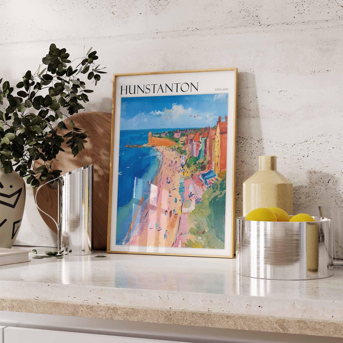 Hunstanton England Busy Beach Colourful Seaside Terraces Poster - Image 2