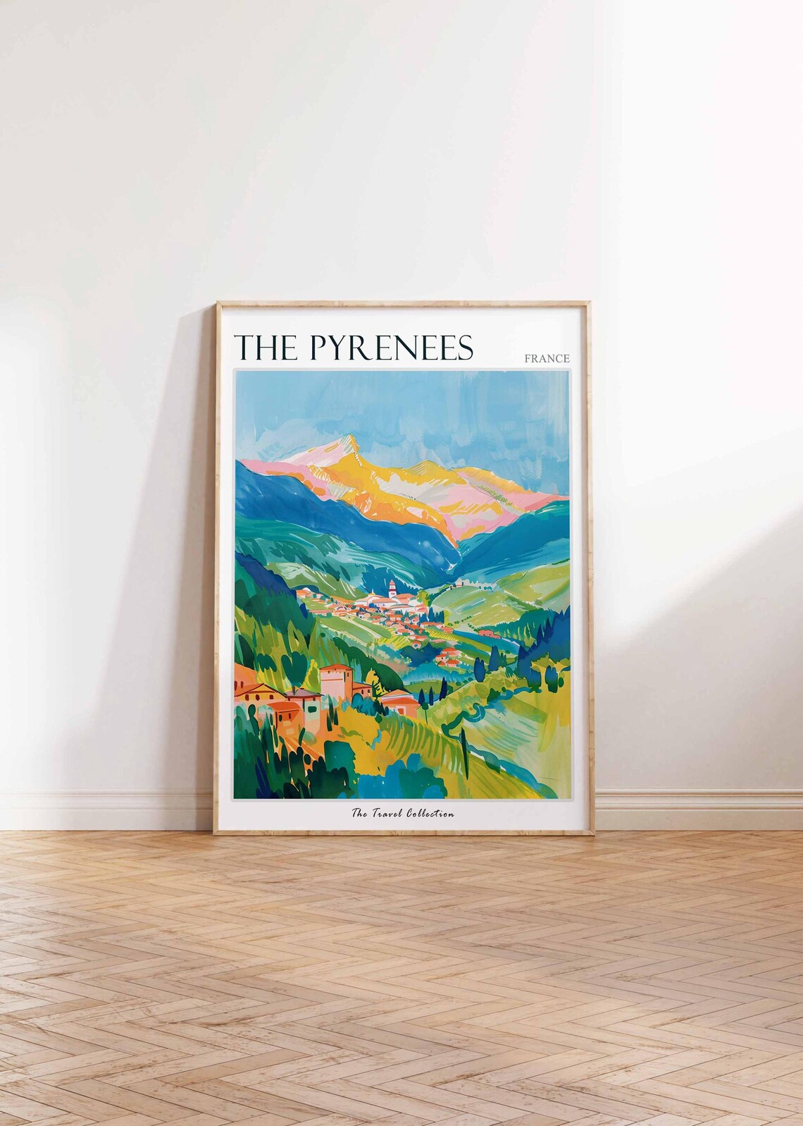 The Pyrenees France Colorful Peaks Valley Village Travel Poster - Image 2