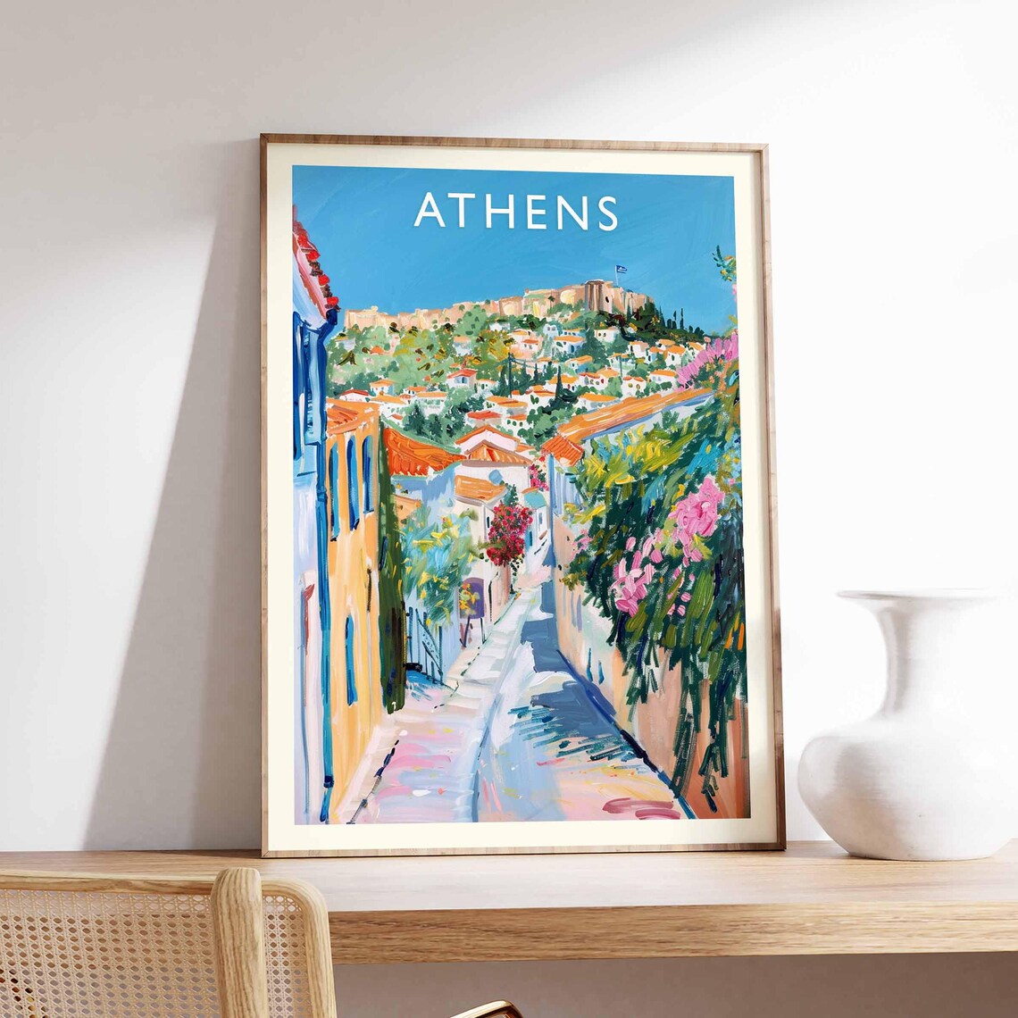 Athens Greece Acropolis Street Colorful City View Travel Poster