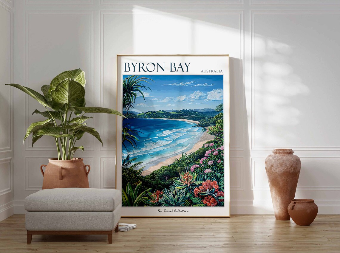 Byron Bay Australia Surf Beach Palm Trees Tropical Travel Poster - Image 2