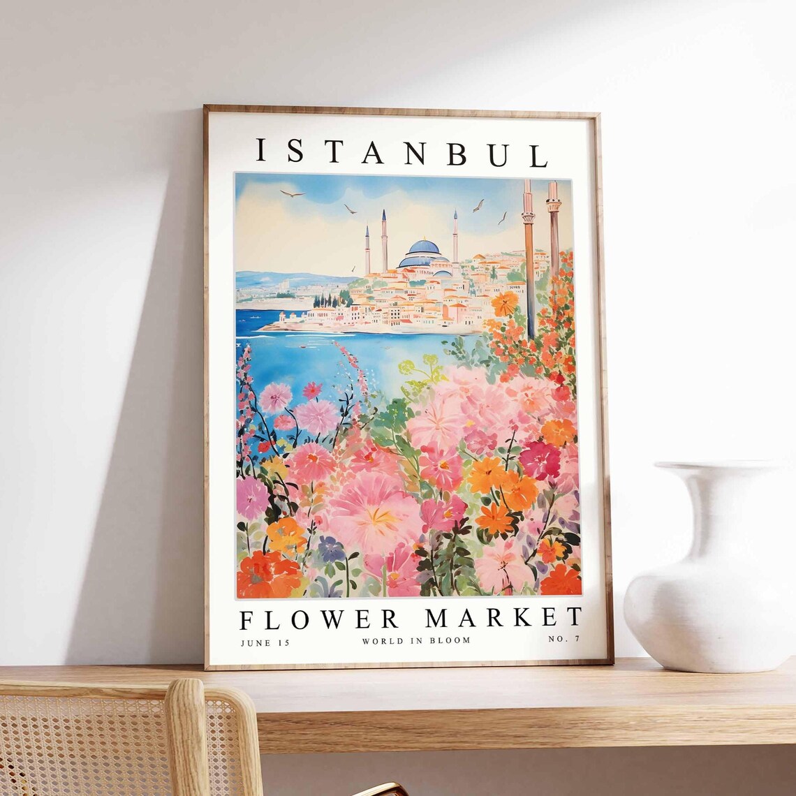 Istanbul Blue Dome Mosque Waterside Wildflower Flower Market Poster