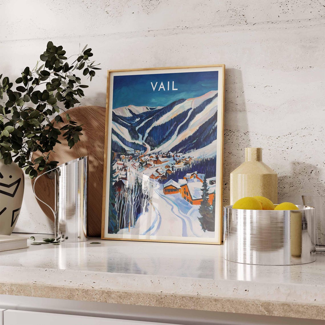 Vail Colorado Ski Village Valley Colorful Winter Night Poster - Image 2