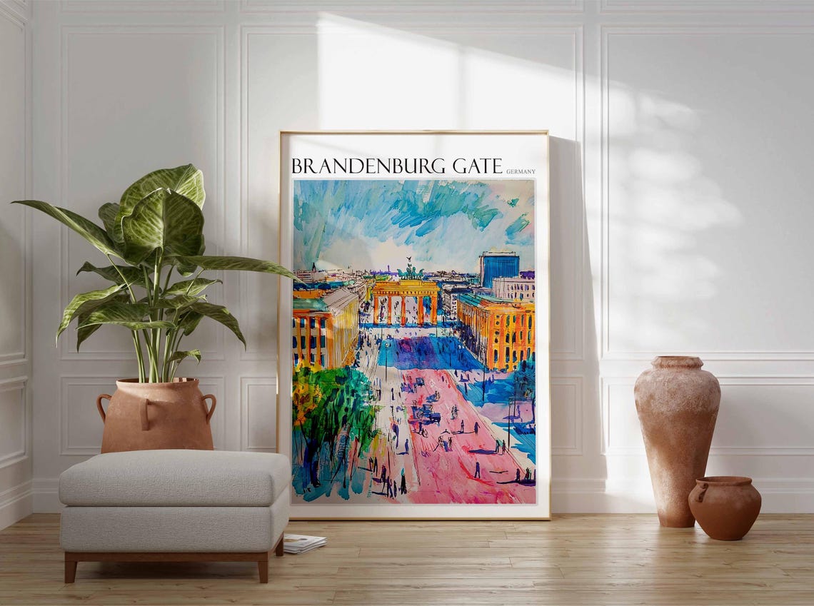 Brandenburg Gate Watercolor Boulevard Elevated Panoramic Poster - Image 2