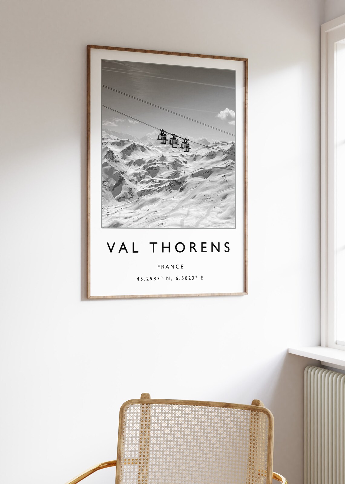 Val Thorens France Ski Lift Cables Snow Peaks Monochrome Poster - Image 2