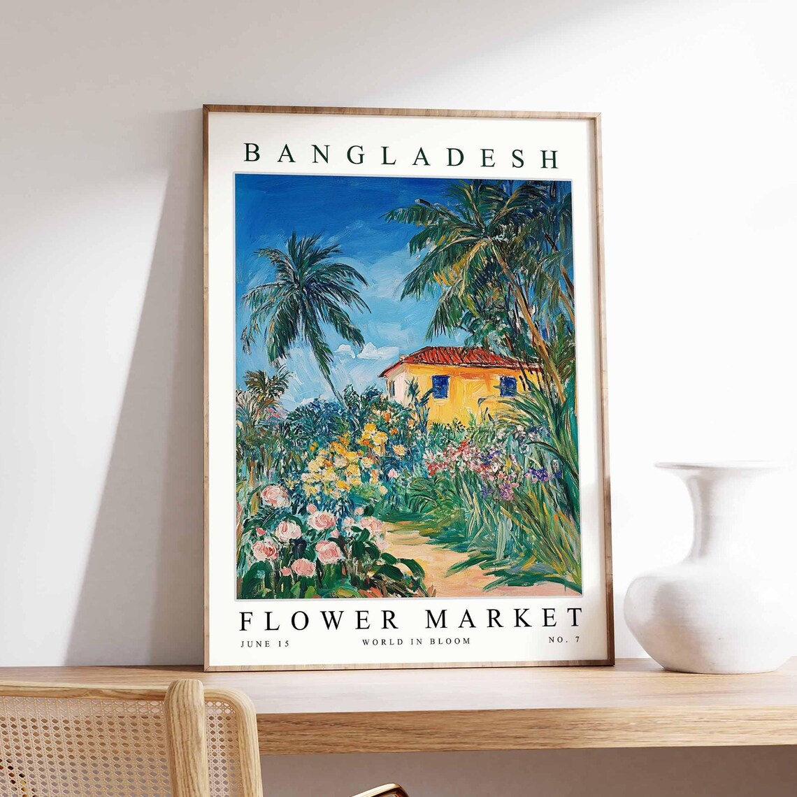 Bangladesh Yellow Cottage Palm Garden Rose Path Flower Market Poster