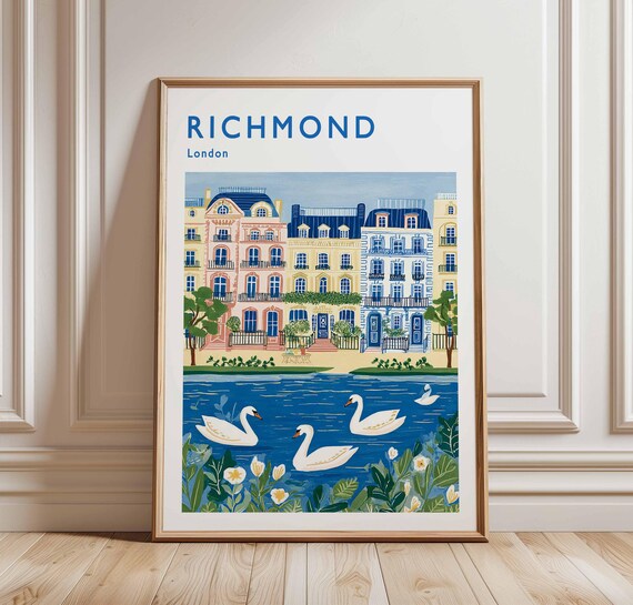 Richmond London Riverside Swans Colorful Illustration Poster