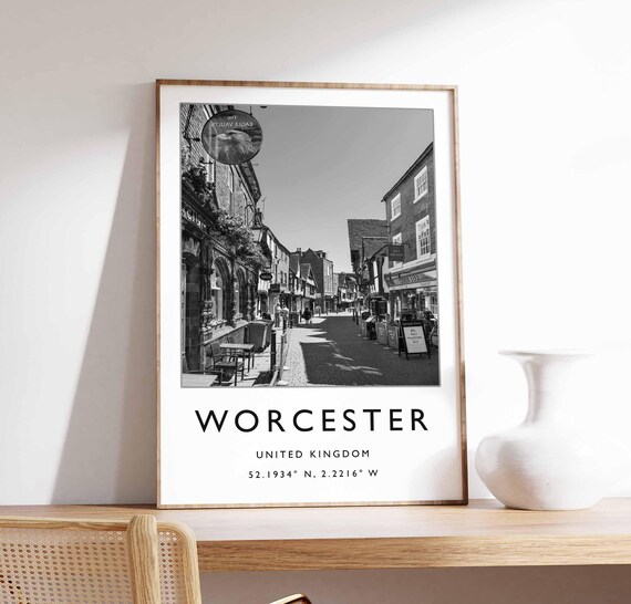 Worcester England Historic Street Black White Photo Art Poster