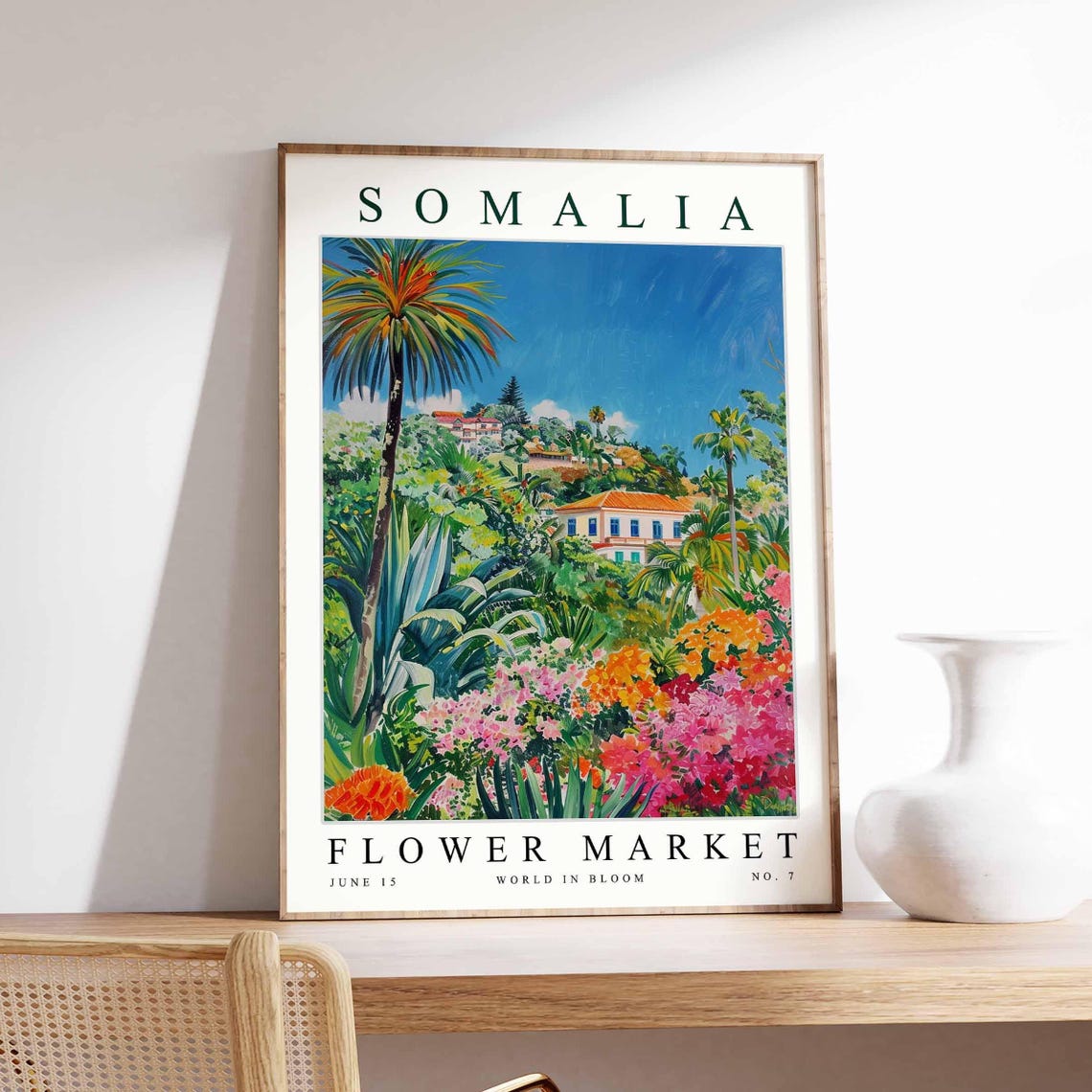 Somalia Flower Market Hillside Villa Palm Bougainvillea Poster