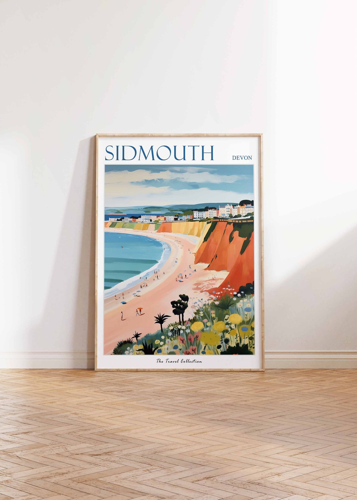 Sidmouth Devon Red Cliffs Curved Beach Flowers Travel Poster - Image 2