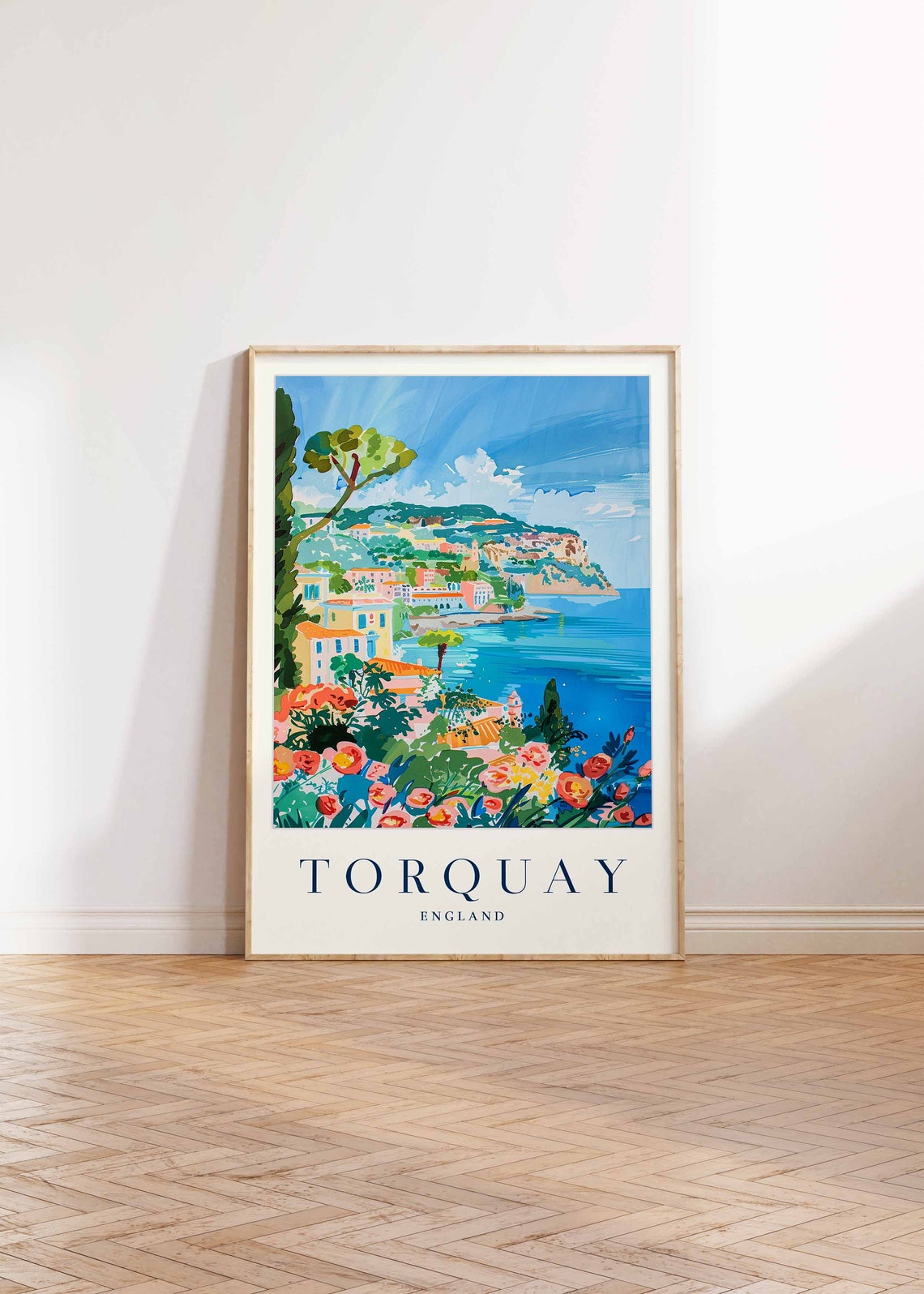Torquay England Travel Poster Coastal Cliffs And Blooming Flowers - Image 2