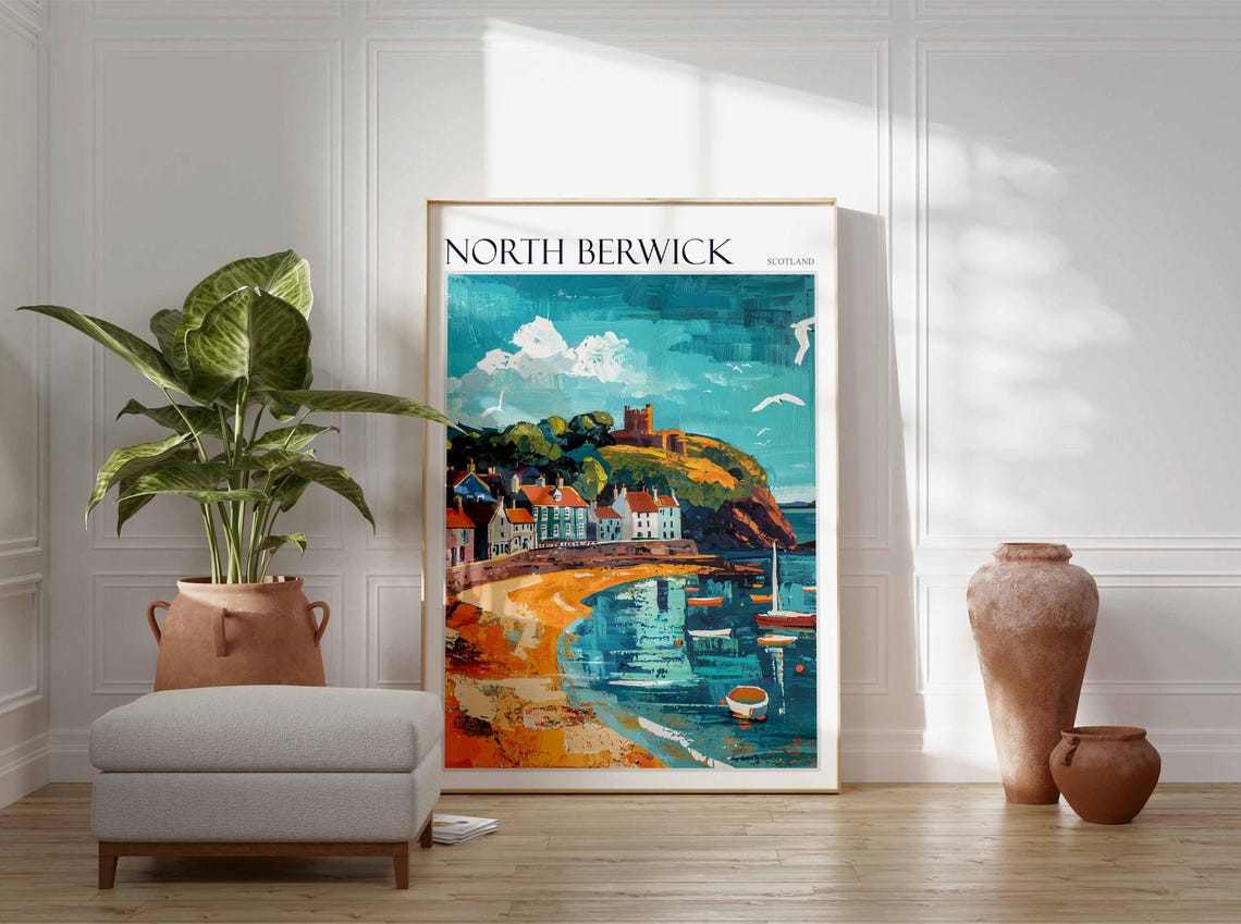 North Berwick Castle Hill Bay Seagulls Scotland Travel Poster - Image 4