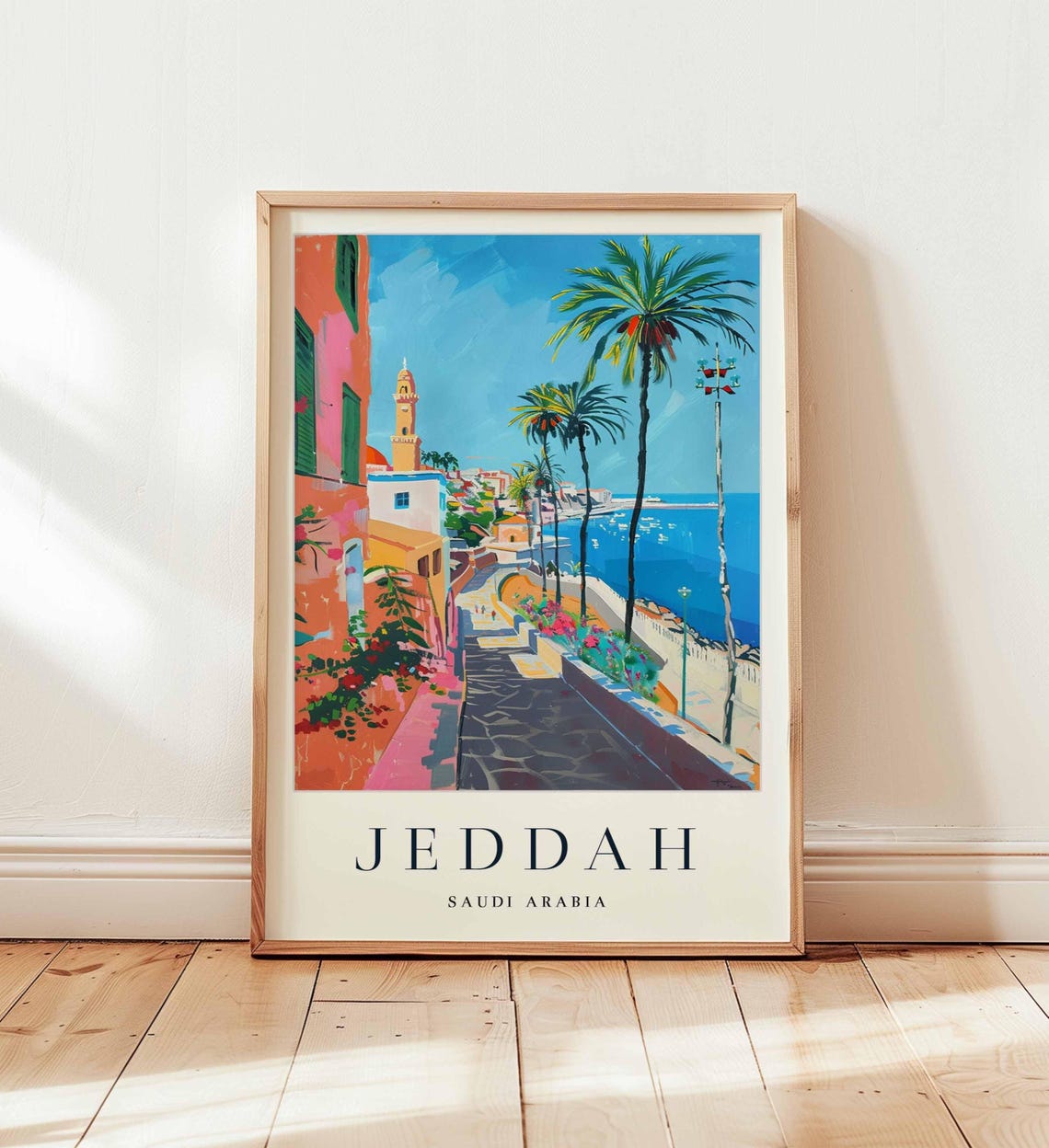 Jeddah Saudi Arabia Palm Lined Coastal Street Ocean View Poster