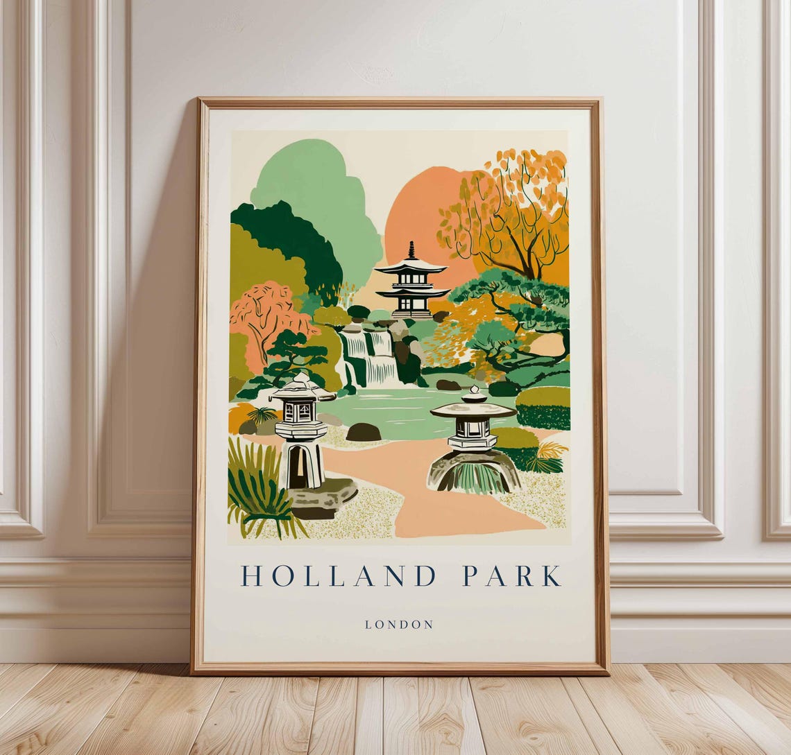 Holland Park London Japanese Garden Pagoda Zen Travel Poster