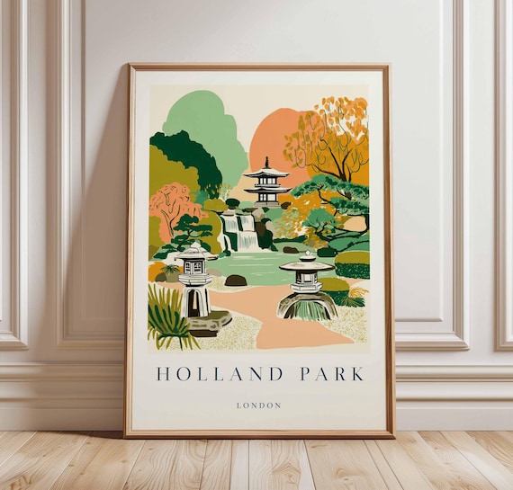 Holland Park London Japanese Garden Pagoda Zen Travel Poster