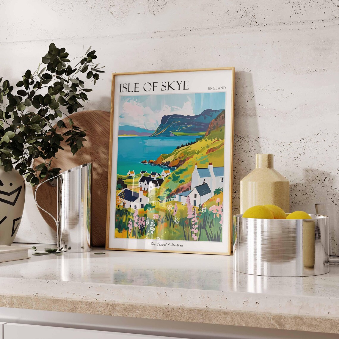 Isle of Skye Cottages Turquoise Bay Travel Poster Mountain Coastal Art - Image 3