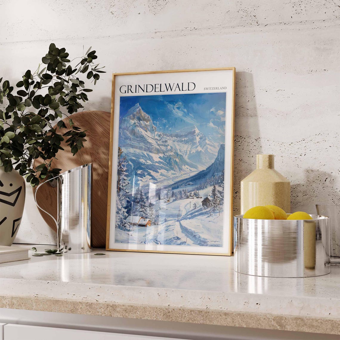 Grindelwald Switzerland Snow Valley Mountain Path Chalet Poster - Image 2