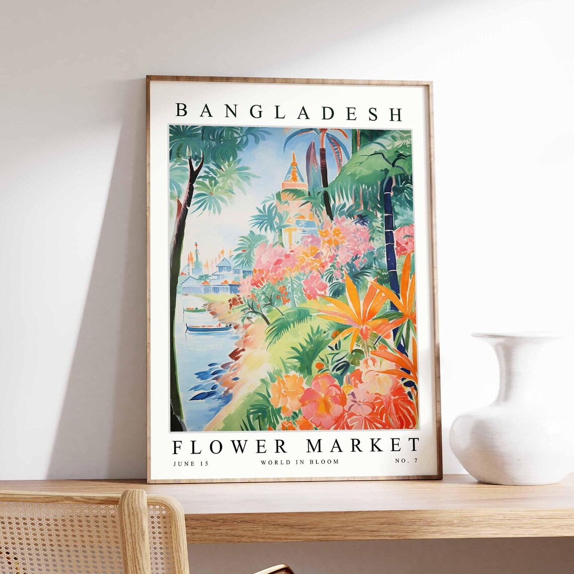 Bangladesh Riverside Boats Golden Spire Tropical Flower Poster