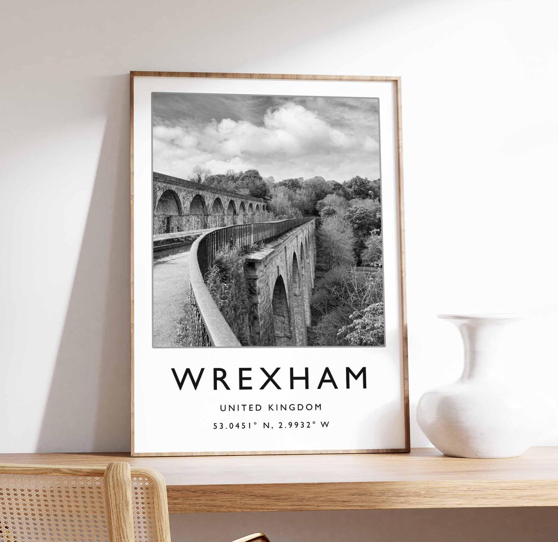 Wrexham United Kingdom Stone Viaduct Black White Photo Print