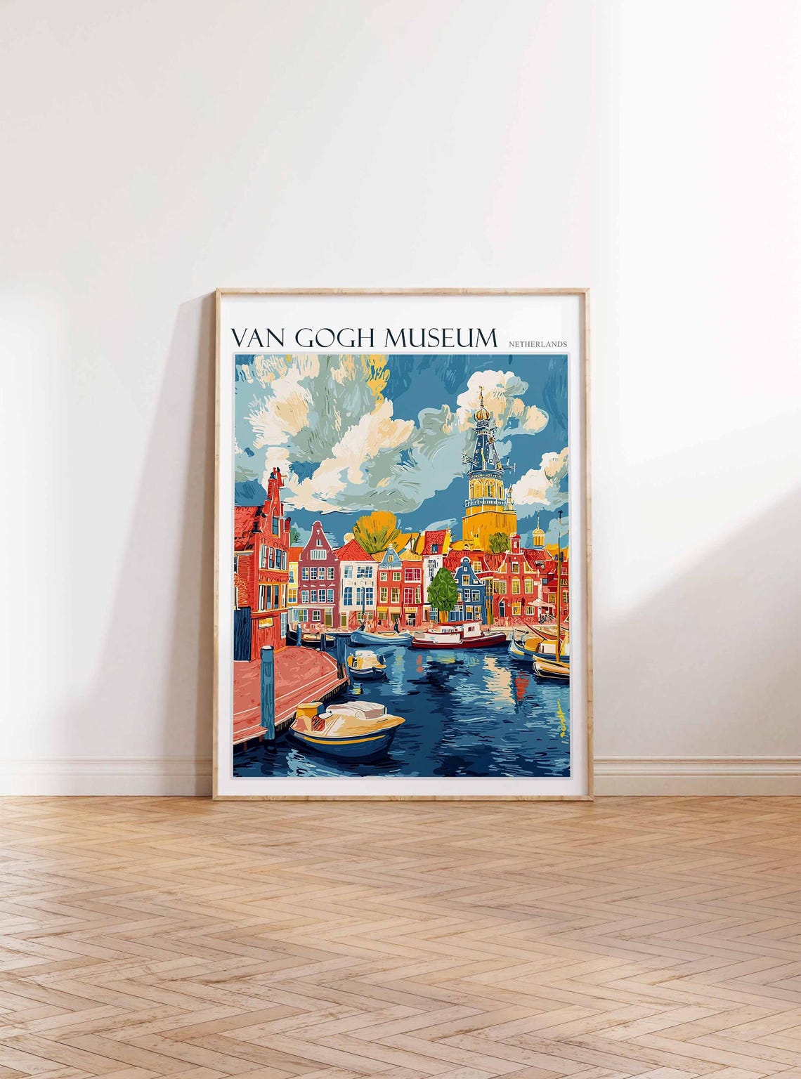 Van Gogh Museum Netherlands Harbor Boats Painted Skyline Poster - Image 2