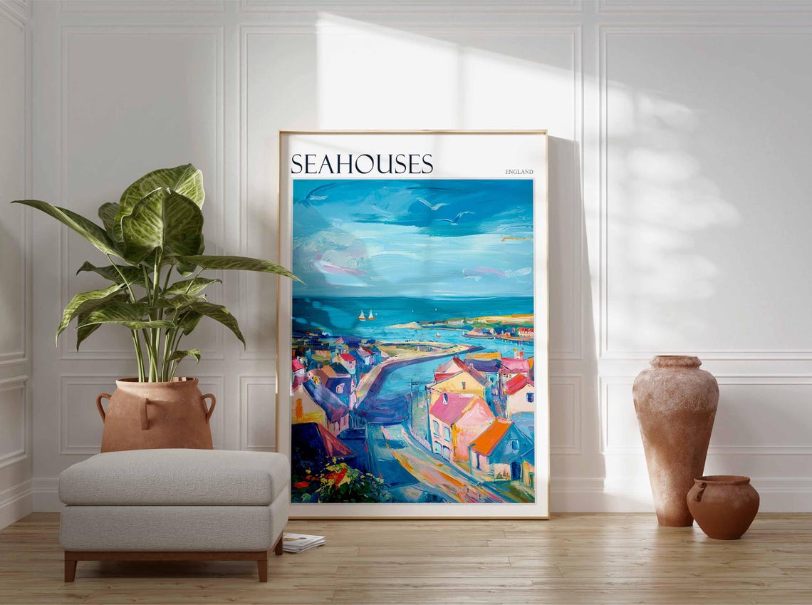 Seahouses Aerial Harbour Winding Street Poster England Seaside - Image 2