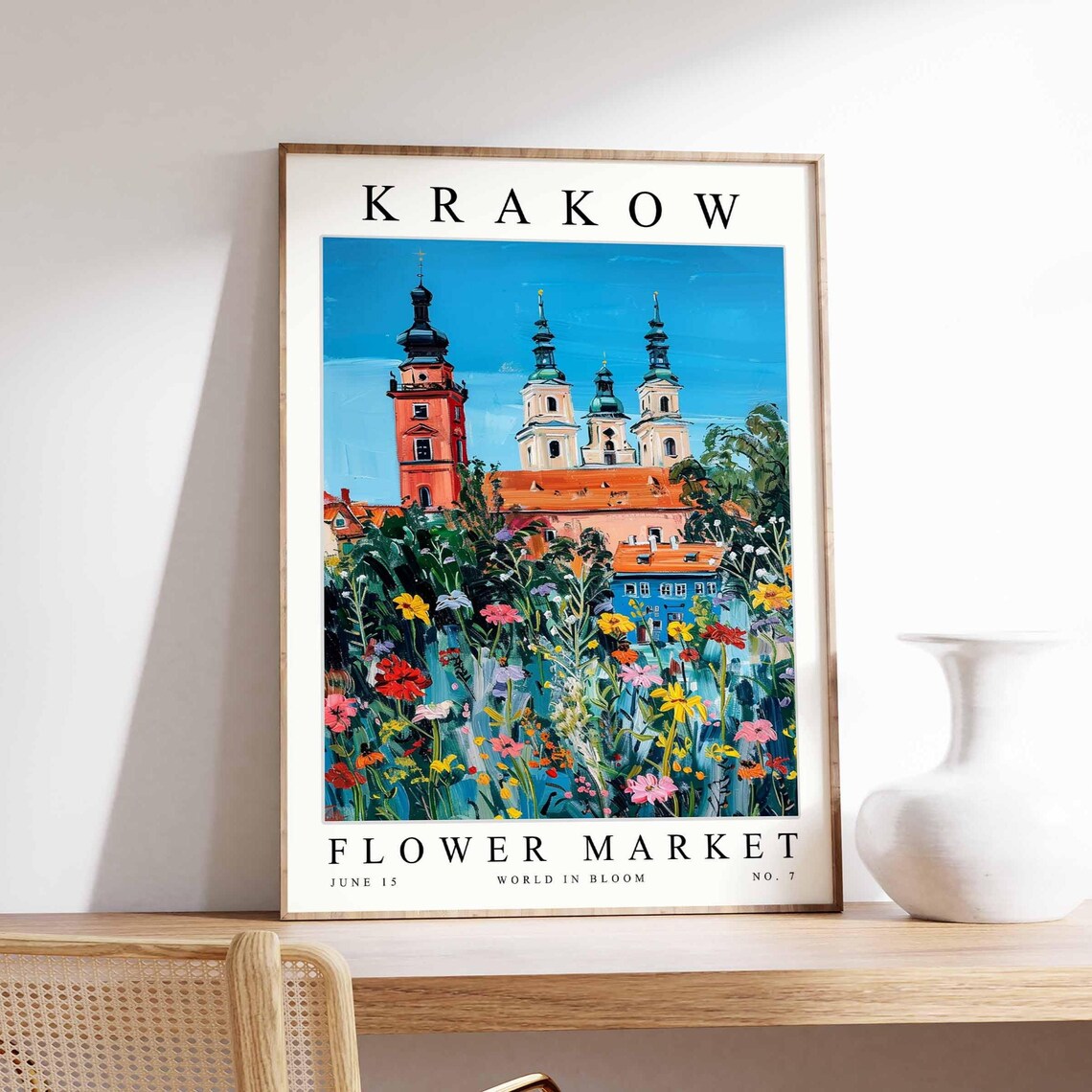 Krakow Flower Market Church Towers Wildflower Meadow Poppies Poster