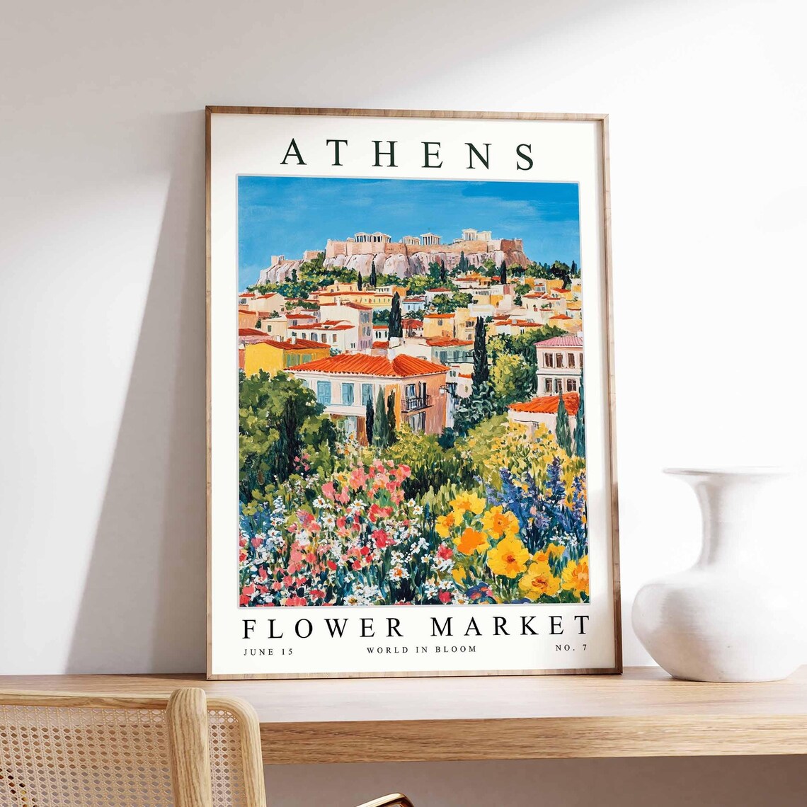 Athens Flower Market Poster Greece Print Greek Floral Wall Art City Blooms Decor Botanical Europe Travel