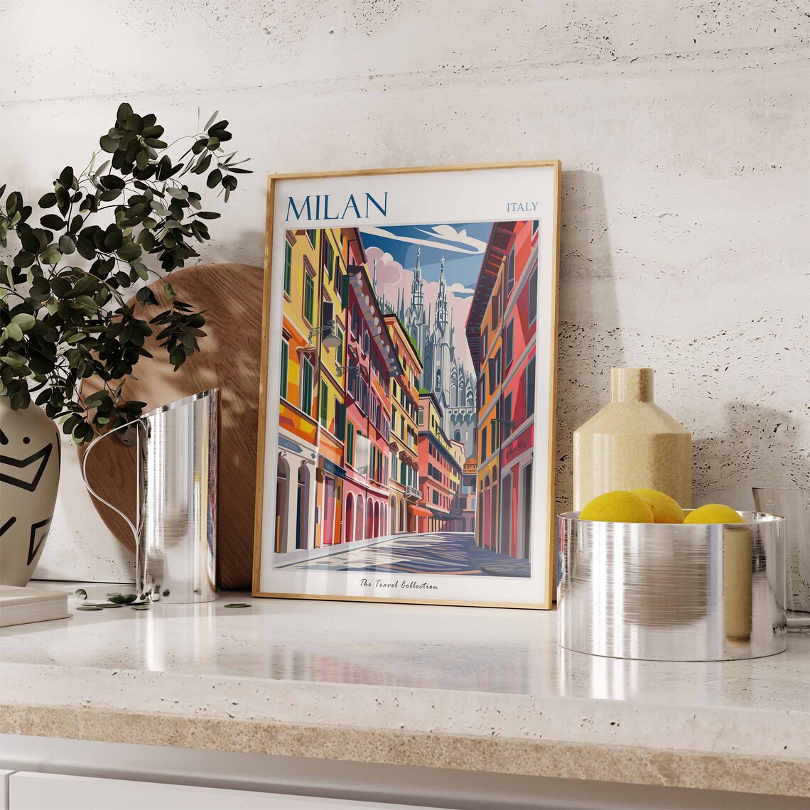 Milan Italy Duomo Cathedral Colorful Street Scene Travel Poster - Image 2