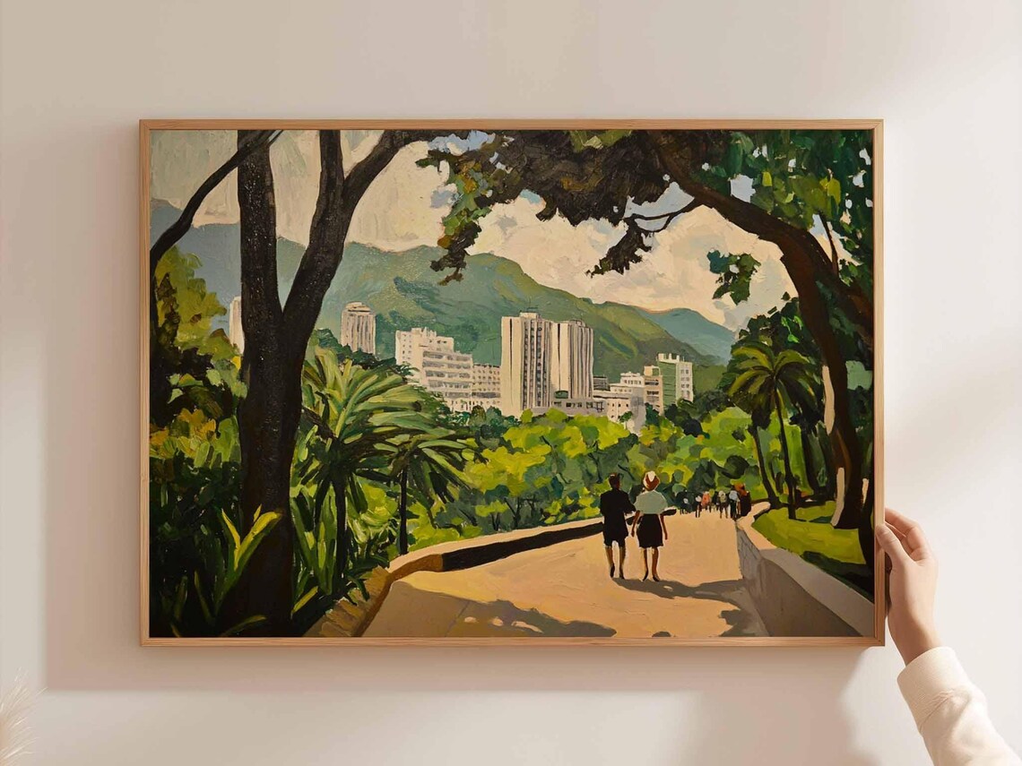 Caracas Park Path Couple City Towers Mountain Walk Scenic Art Poster