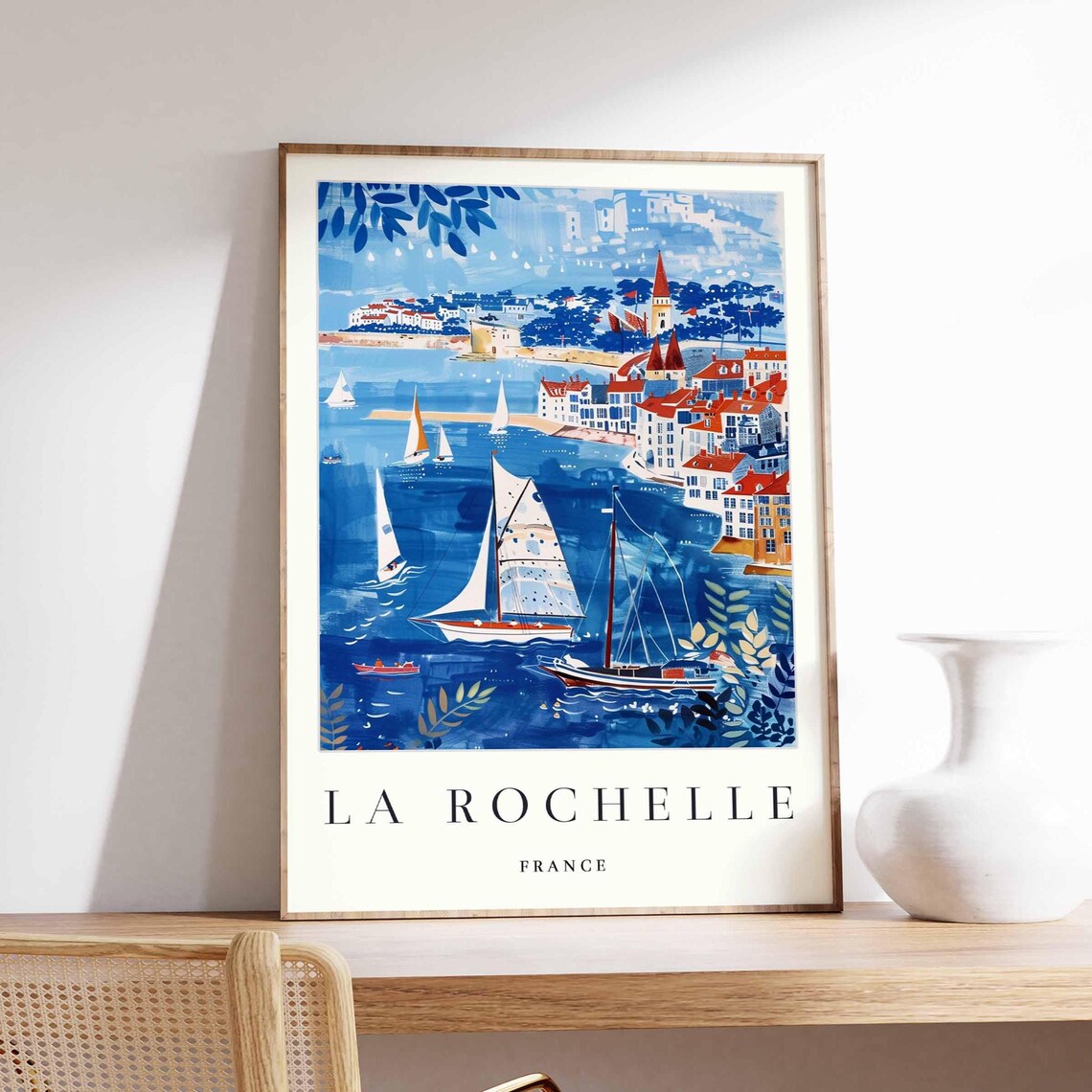 La Rochelle France Sailboats Regatta Blue Bay Painted Travel Poster
