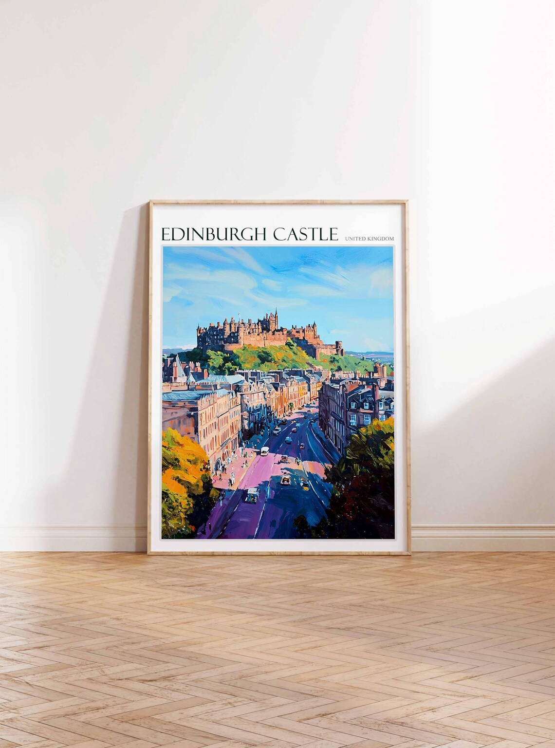 Edinburgh Castle United Kingdom Blue Sky Autumn Street Painting Poster - Image 3