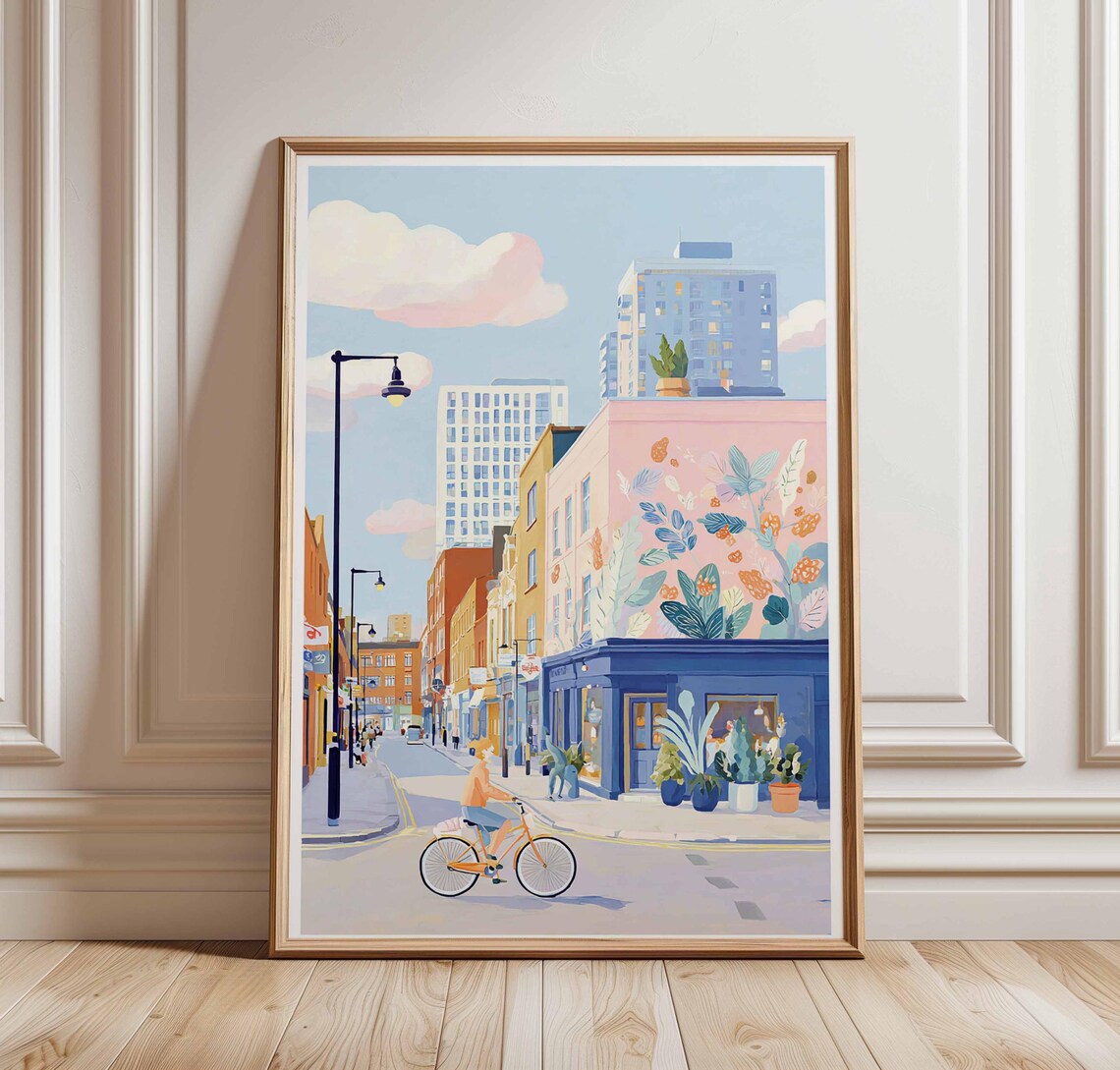 Shoreditch London Cyclist Floral Mural Street Sunny Urban Art Poster