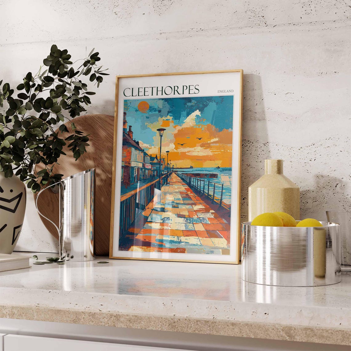 Cleethorpes England Sunset Pier Orange Sky Painted Travel Poster - Image 3