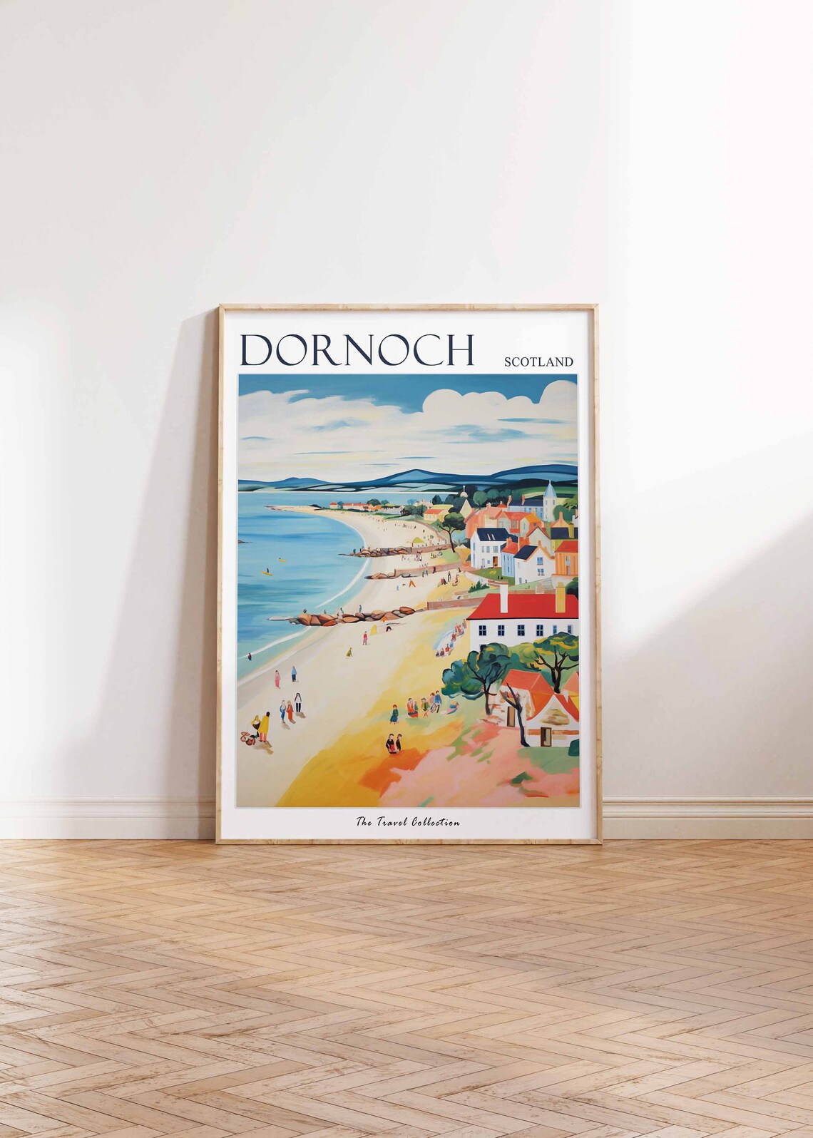 Dornoch Scotland Beach With Colorful Houses And Hills Travel Poster - Image 2