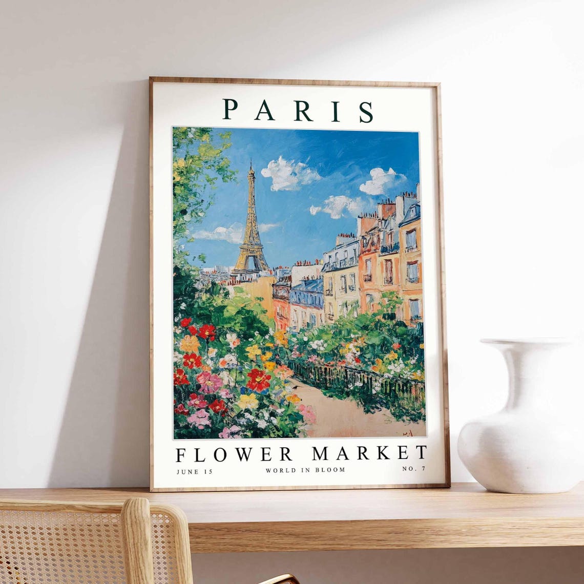 Paris Eiffel Tower Rooftop Panorama Flower Garden Path View Poster