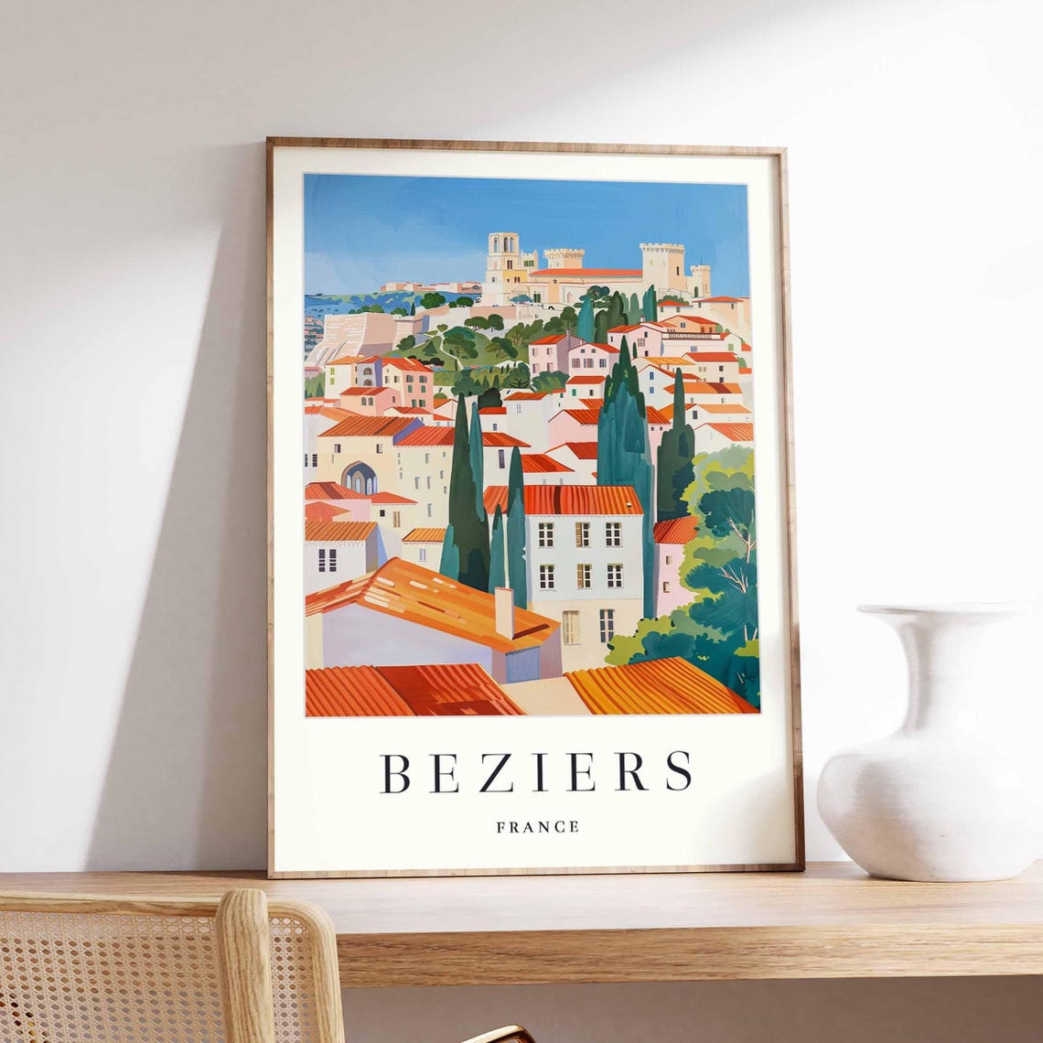Bziers Poster France Travel Print French City Wall Art Occitanie Region Decor Cathedral Europe