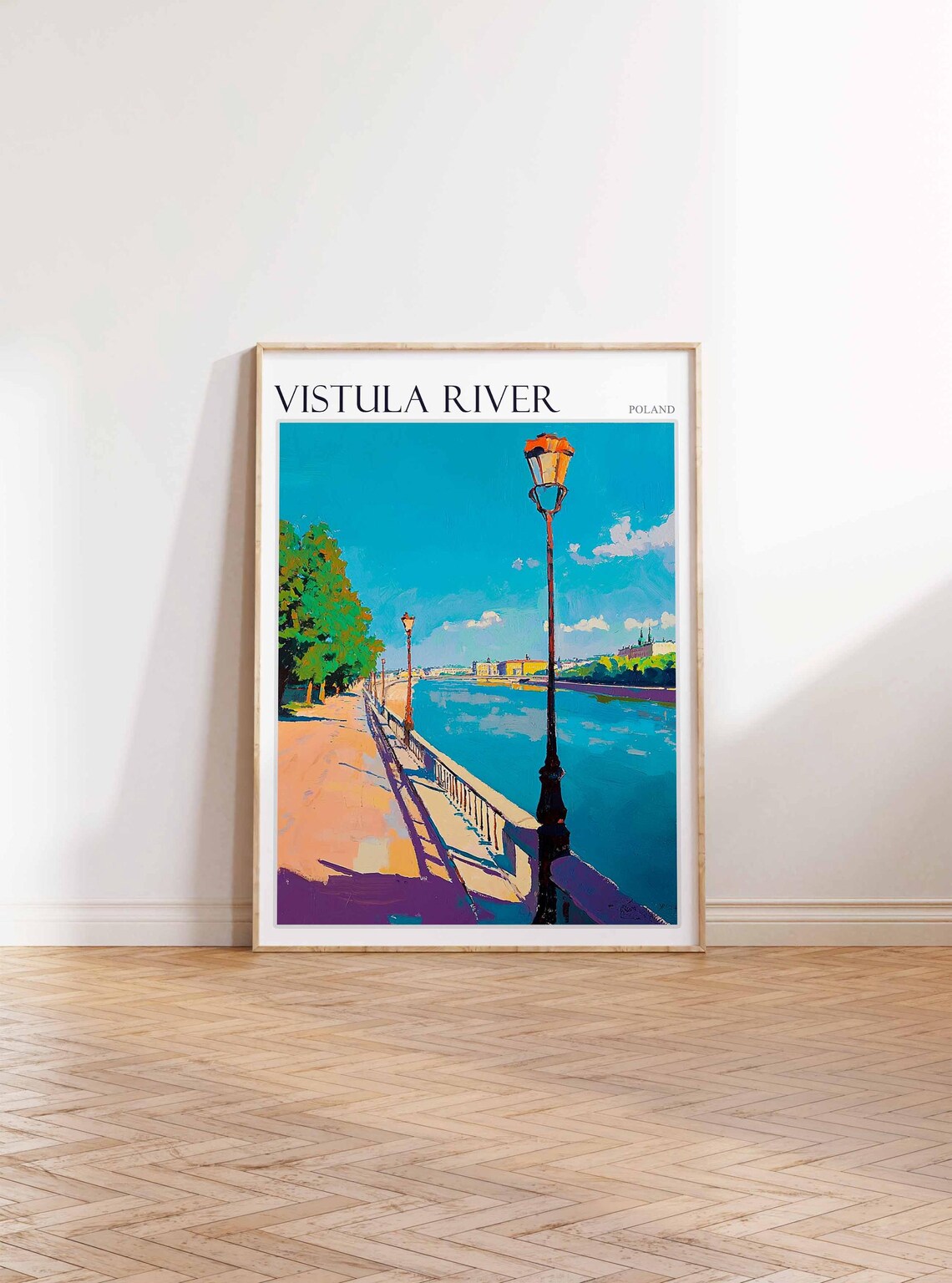 Vistula River Poland Travel Poster Colorful Riverside Promenade Scene - Image 2
