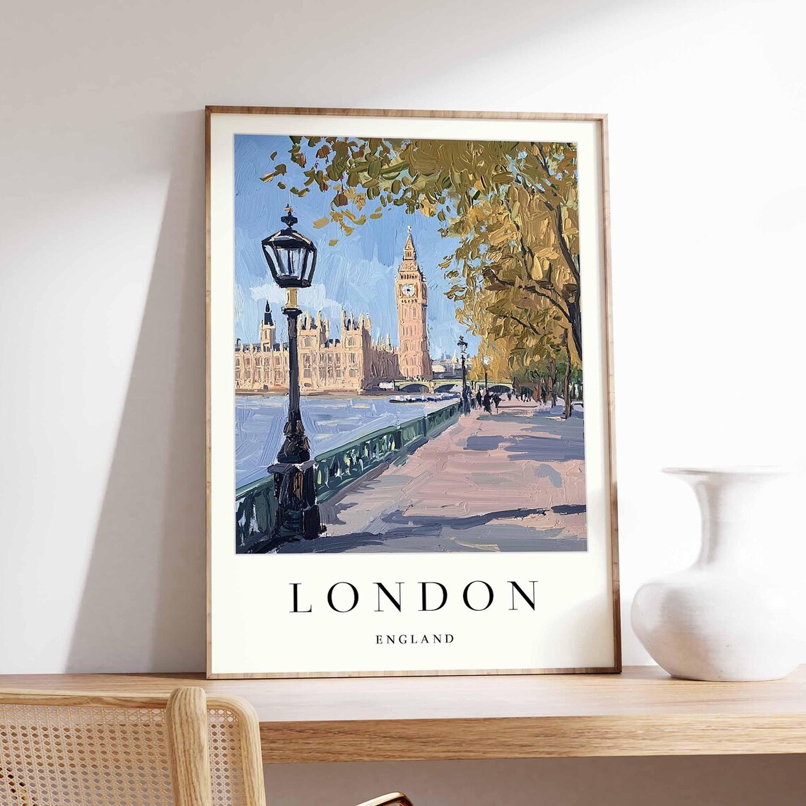 London England Big Ben Westminster Riverside Painting Poster