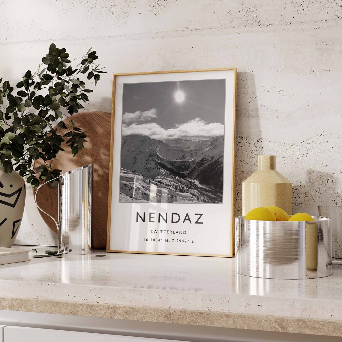 Nendaz Switzerland Snowy Ski Cable Car Black White Photo Travel Poster - Image 2