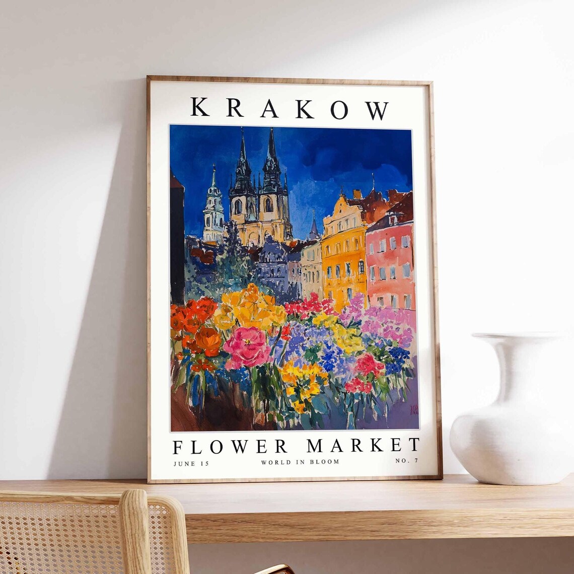 Krakow Flower Market Basilica Towers Twilight Floral Meadow Poster