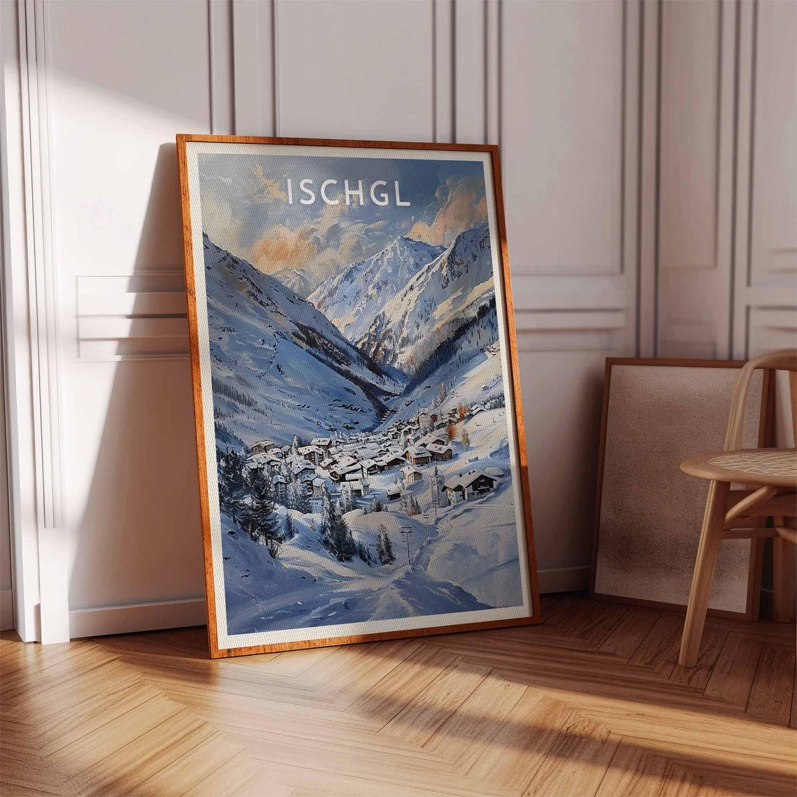 Ischgl Austria Painterly Snowy Alpine Village Vintage Travel Poster - Image 2