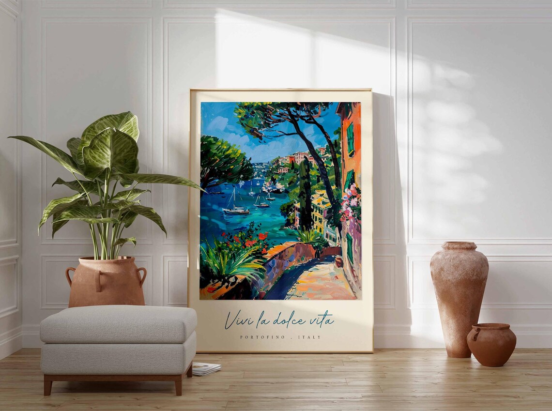 Portofino Italy Cypress Terrace Path Vivi La Dolce Vita Poster - Image 3