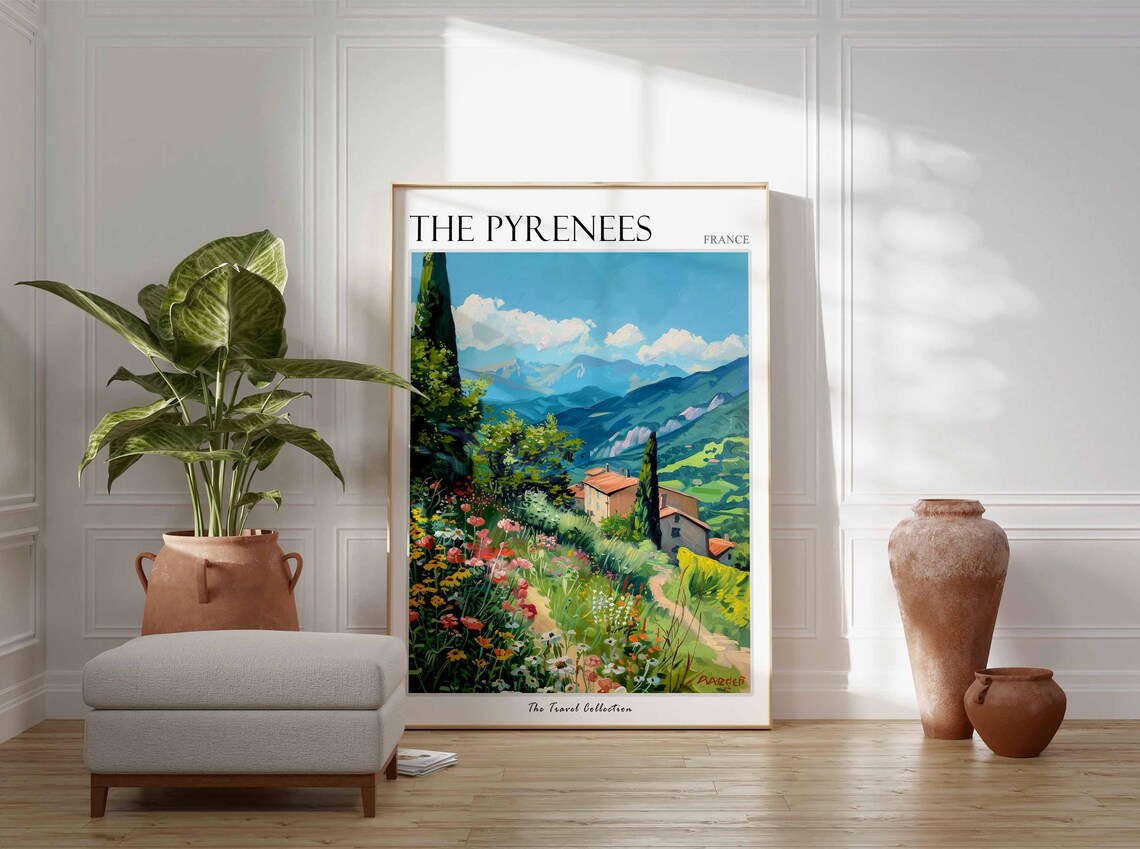 The Pyrenees France Wildflower Farmhouse Mountain View Travel Poster - Image 3