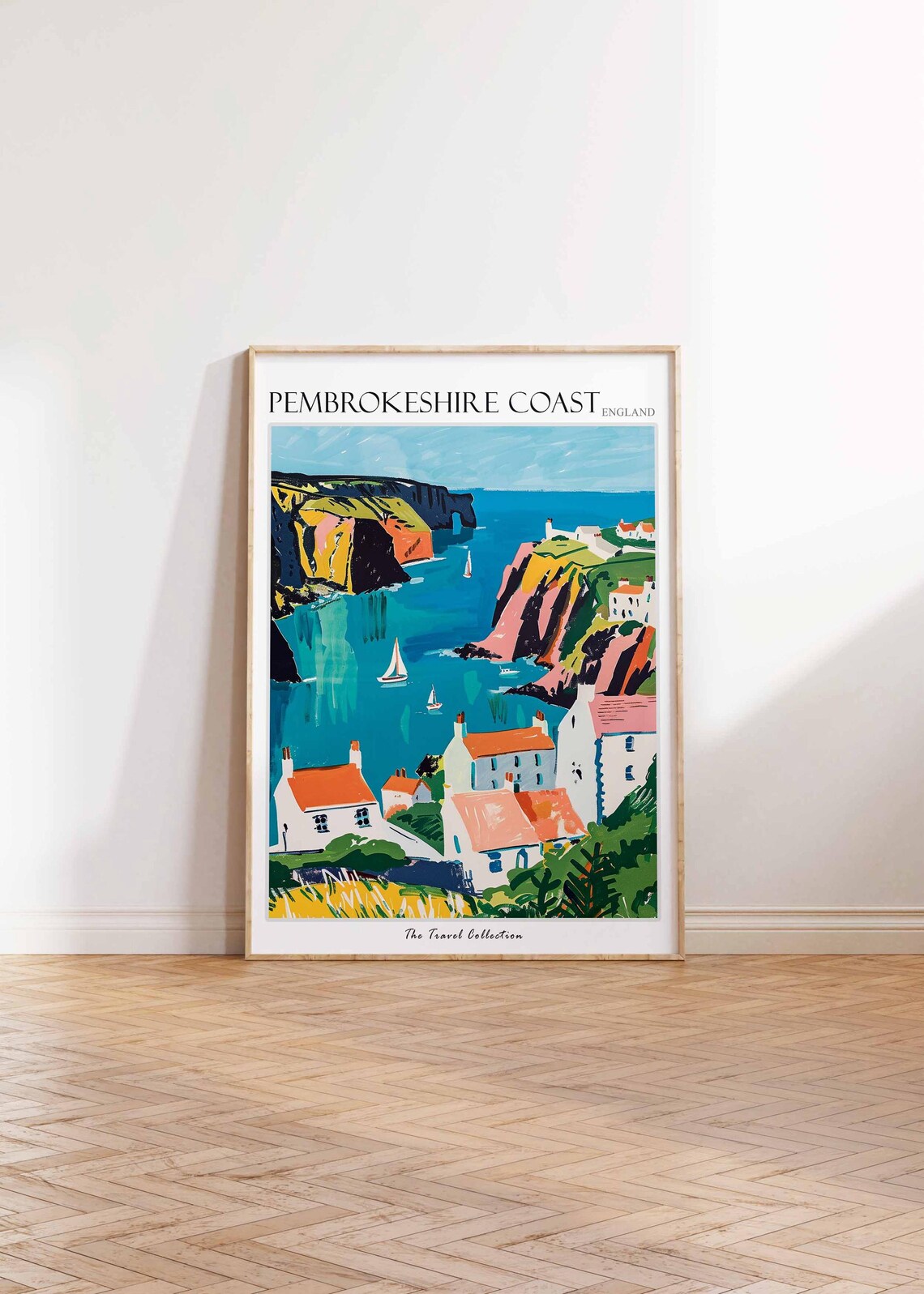Pembrokeshire Coast Fishing Village Sea Sailboats Cliffs Poster - Image 2