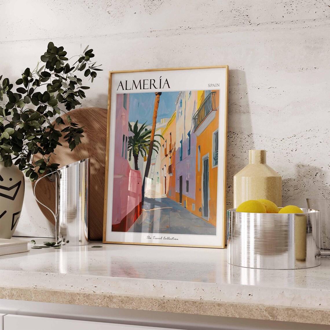 Almeria Spain Pink Alley Tall Palm Colorful Illustration Poster - Image 3