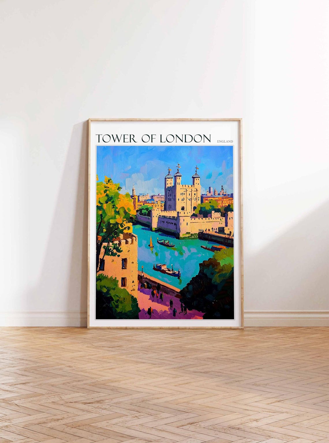 Tower Of London Pink Path Riverside Figures Painted Art Poster - Image 2