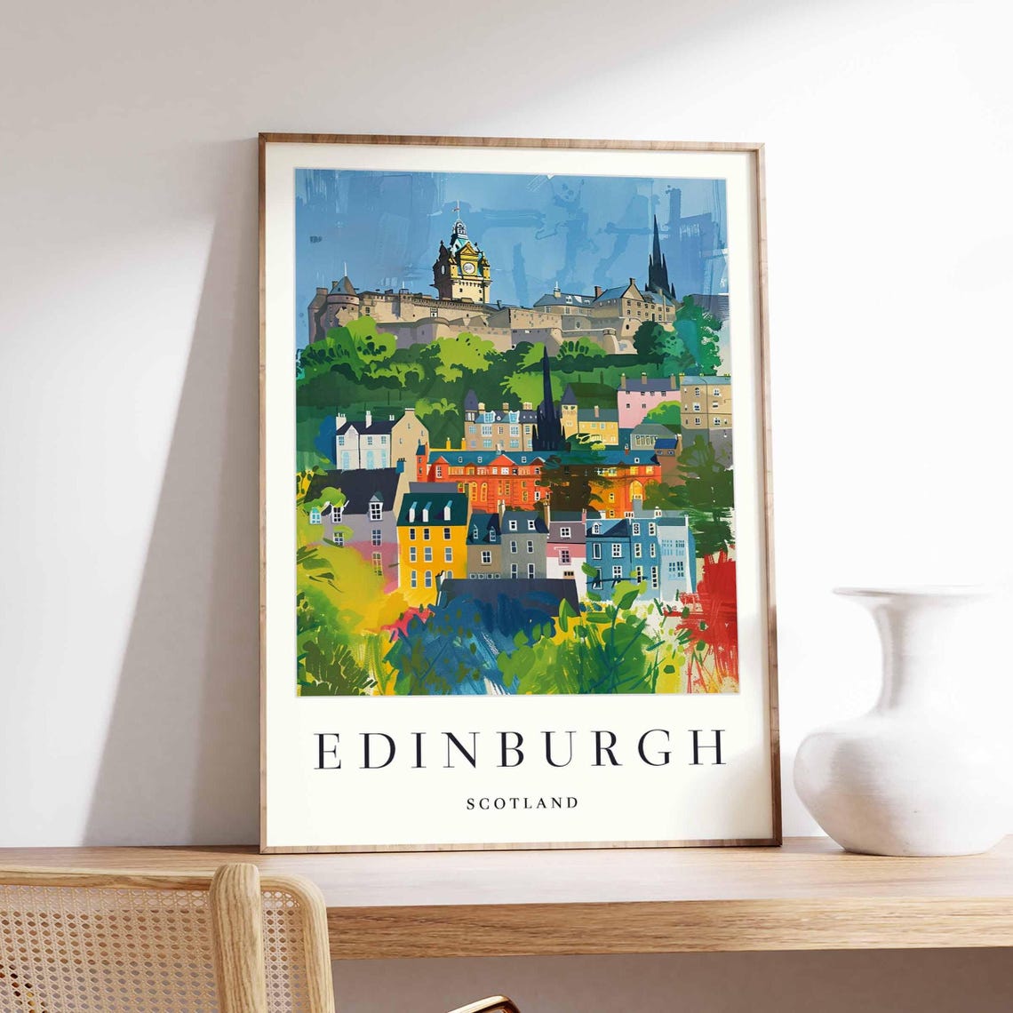 Edinburgh Castle Over the Old Town Charming Scottish Travel Poster