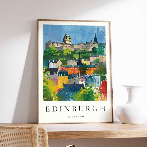Edinburgh Castle Over the Old Town Charming Scottish Travel Poster