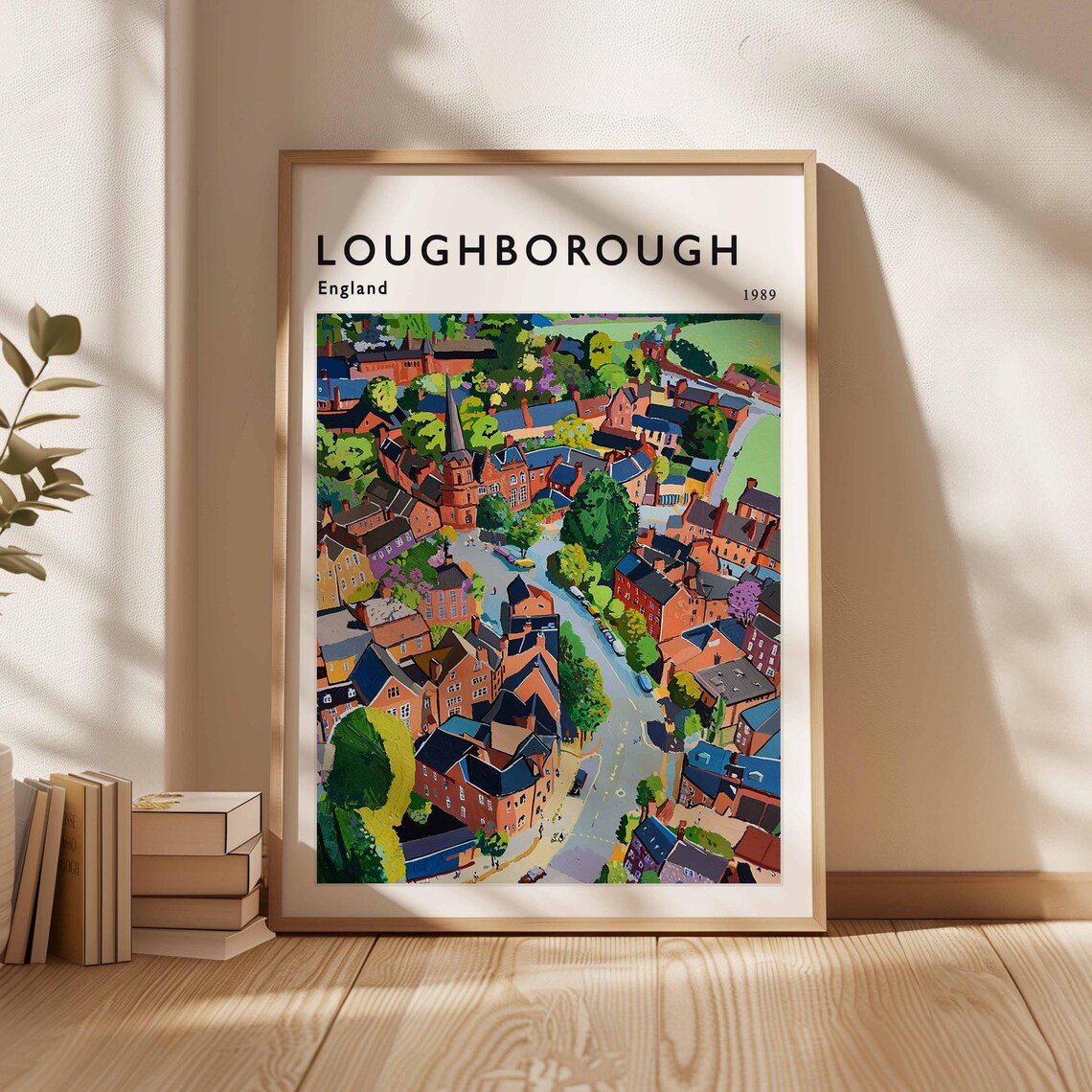 Loughborough England 1989 Vibrant Aerial View of Historic Town Poster