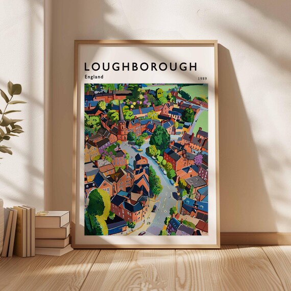 Loughborough England 1989 Vibrant Aerial View of Historic Town Poster